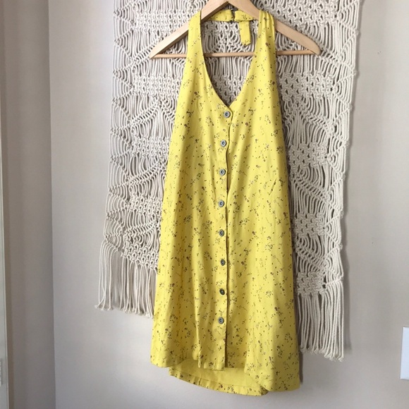RVCA yellow floral halter mini button up dress sz XS - Picture 1 of 8